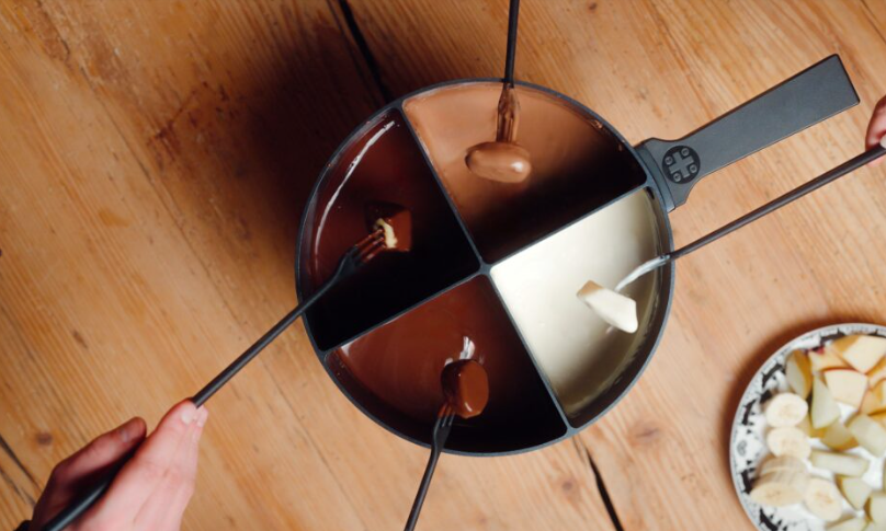 4Fondue Caquelon, rot, Ø 25 cm, mit 4 Abteilen