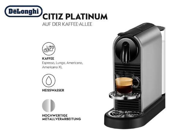 De’Longhi Nespresso Kaffeemaschine Citiz Platinum Titan EN220.TB grau