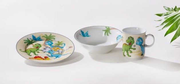 Ritzenhoff & Breker Kindergeschirr Set “Dino” 3 teilig, Porzellan