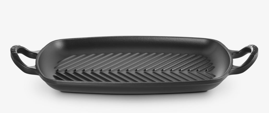 Le Creuset Grillplatte flach, rechteckig aus Gusseisen 30 cm schwarz matt