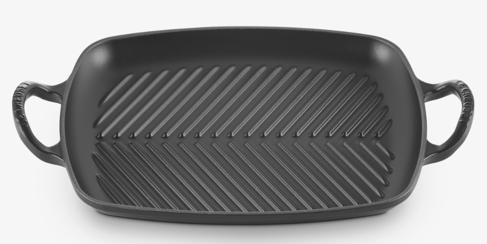 Le Creuset Grillplatte flach, rechteckig aus Gusseisen 30 cm schwarz matt