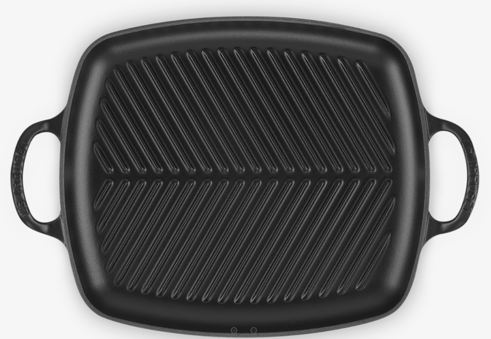 Le Creuset Grillplatte flach, rechteckig aus Gusseisen 30 cm schwarz matt