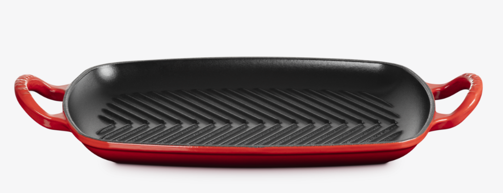 Le Creuset Grillplatte flach, rechteckig aus Gusseisen 30 cm kirschrot