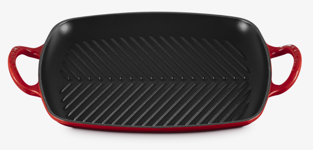 Le Creuset Grillplatte flach, rechteckig aus Gusseisen 30 cm kirschrot