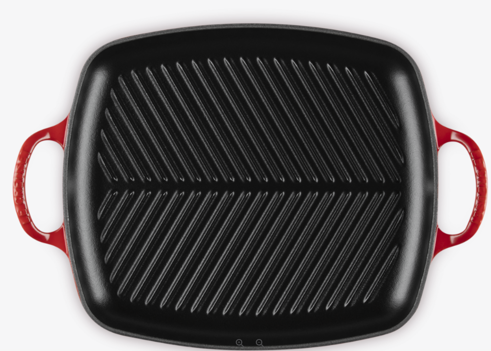 Le Creuset Grillplatte flach, rechteckig aus Gusseisen 30 cm kirschrot