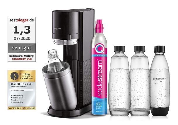 Sodastream Wassersprudler DUO schwarz Megapack mit 4 Flaschen + 1 Zylinder