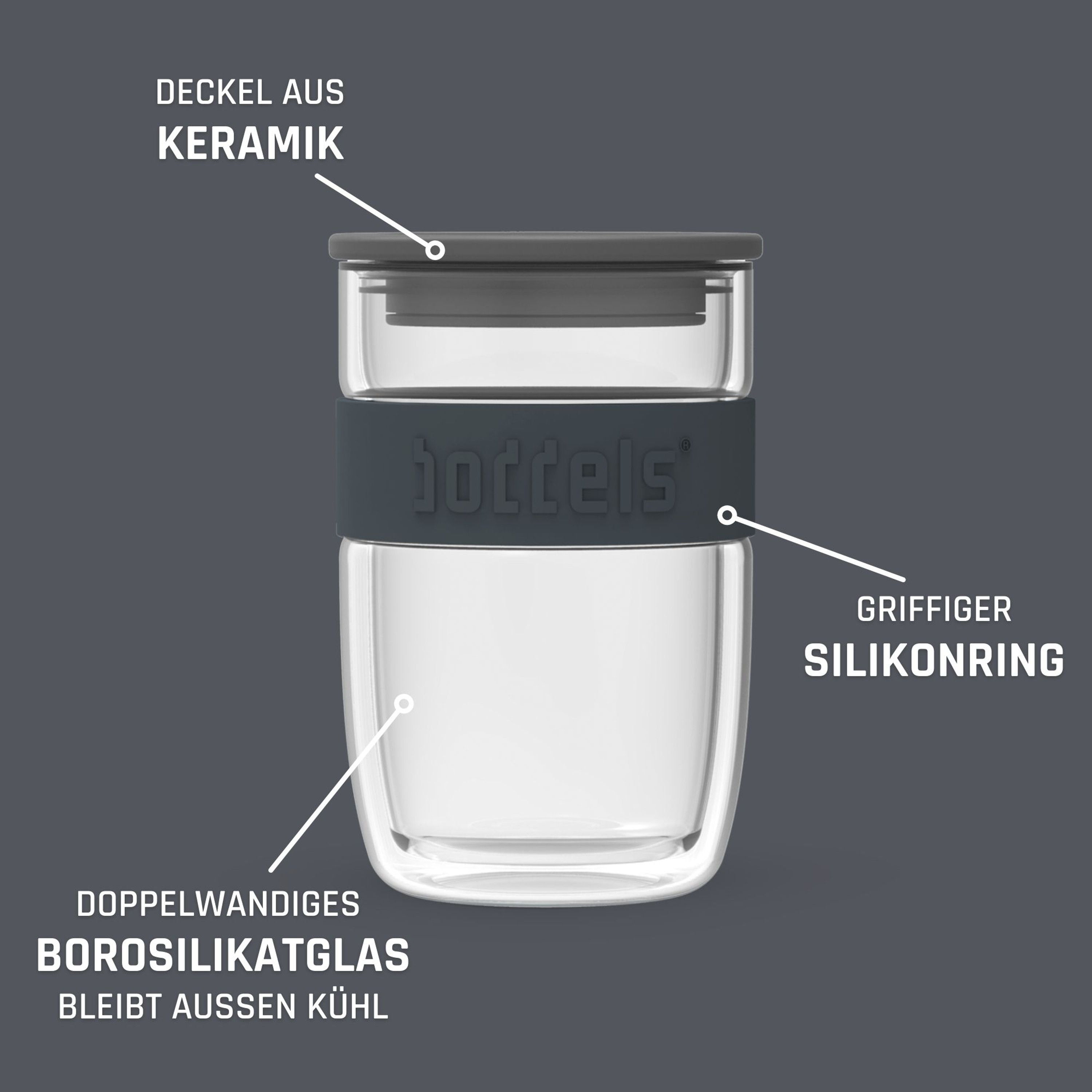 Boddels Glasbecher Seev 380 ml Anthrazitgrau