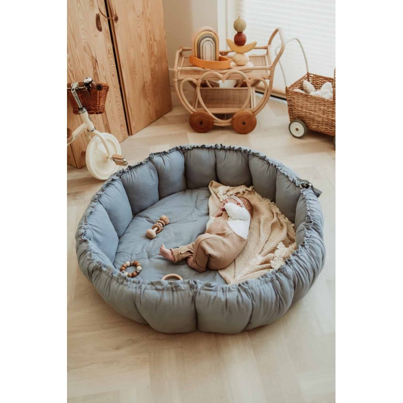 Krabbeldecke Bloom Organic Dusty Blue Ø 130 cm