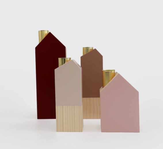 IG Arbeit Adventskerzenhalter “Haus” 4er Set rosa