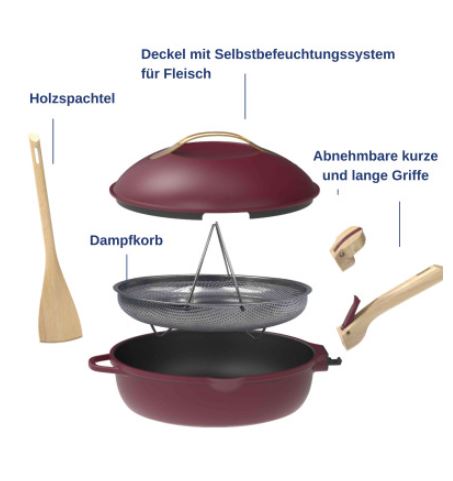 COOKUT Die fabelhafte 8-in-1-Pfanne, Rubis rubinrot, 24 cm