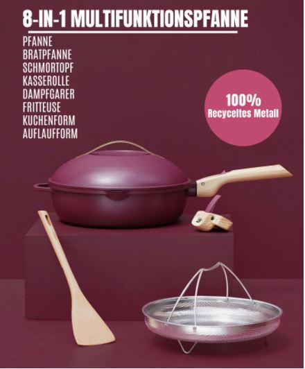 COOKUT Die fabelhafte 8-in-1-Pfanne, Rubis rubinrot, 24 cm