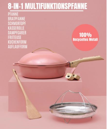 COOKUT Die fabelhafte 8-in-1-Pfanne, Pivoine rosa, 24 cm