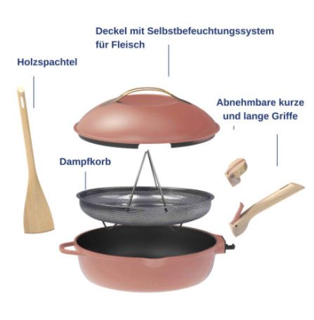 COOKUT Die fabelhafte 8-in-1-Pfanne, Pivoine rosa, 24 cm