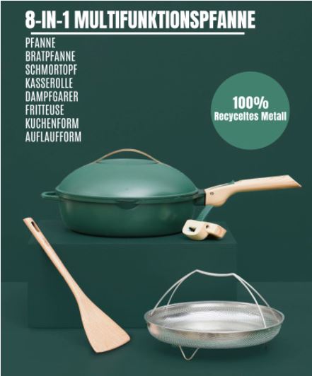 COOKUT Die fabelhafte 8-in-1-Pfanne, Canopy grün, 28 cm