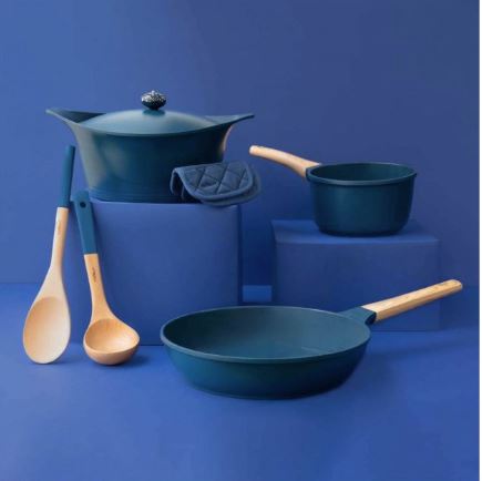 COOKUT Holzkelle + Löffel-Set Myrtille blau