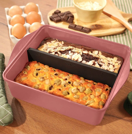COOKUT Auflaufform mit verstellbarem Trenner, Marshmallow rosa, 24 x 30 x 9,5 cm