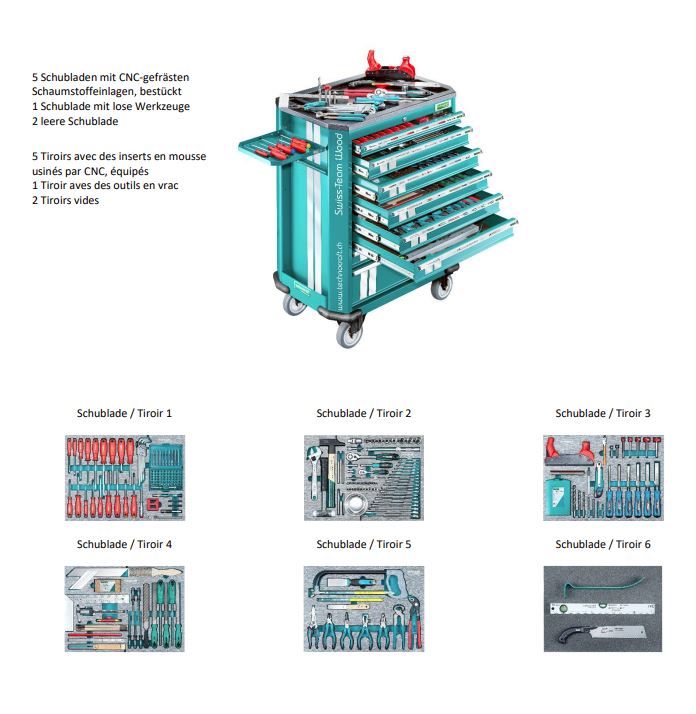 Technocraft Werkstattwagen Swiss Team Wood 282 teilig 729718