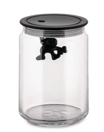 Dose "Gianni" aus Glas schwarz, Alessi<br> Inhalt, Höhe: 90 cl / 15 cm