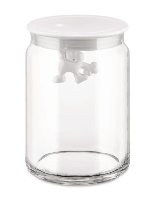 Dose "Gianni" aus Glas weiss, Alessi<br> Inhalt, Höhe: 90 cl / 15 cm