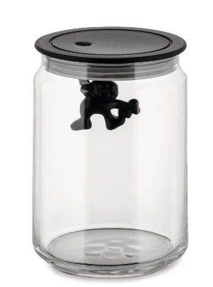 Dose "Gianni" aus Glas schwarz, Alessi<br> Inhalt, Höhe: 140 cl / 20.5 cm