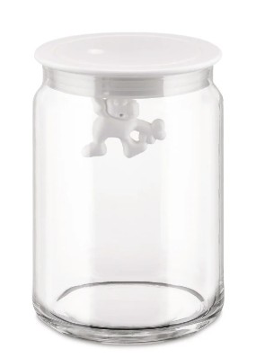 Dose "Gianni" aus Glas weiss, Alessi<br> Inhalt, Höhe: 140 cl / 20.5 cm