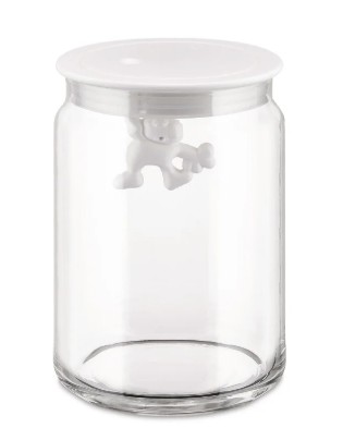 Dose "Gianni" aus Glas weiss, Alessi<br> Inhalt, Höhe: 200 cl / 30.5 cm