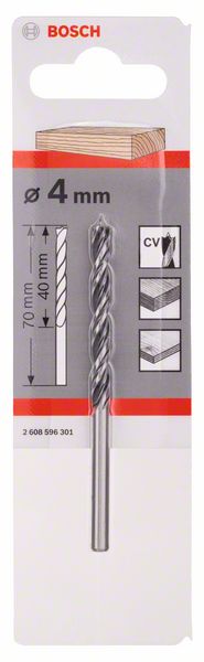 Holzspiralbohrer Standard, 4 x 43 x 75 mm, d 4 mm<br>