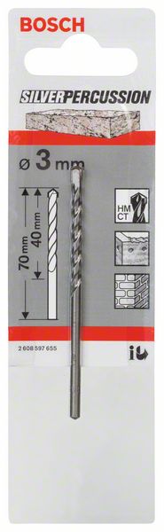 Betonbohrer CYL-3, Silver Percussion, 3 x 40 x 70 mm, d 2,8 mm, 1er-Pack<br>