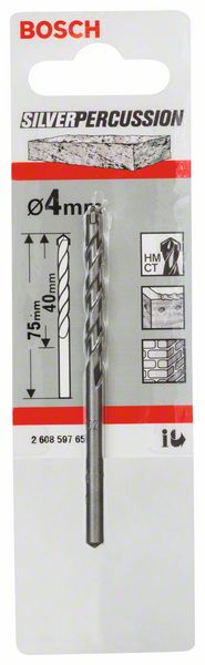 Betonbohrer CYL-3, Silver Percussion, 4 x 40 x 75 mm, d 3,3 mm, 1er-Pack<br>