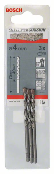 Betonbohrer CYL-3, Silver Percussion, 4 x 40 x 75 mm, d 3,3 mm, 3er-Pack<br>