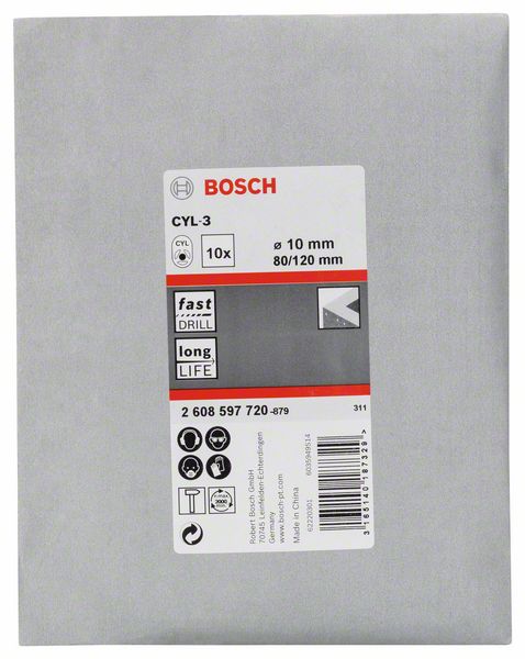 Betonbohrer CYL-3, Silver Percussion, 10 x 80 x 120 mm, d 9 mm, 10er-Pack<br>