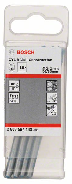 Mehrzweckbohrer CYL-9 Multi Construction, 5,5 x 50 x 85 mm, 10er-Pack<br>