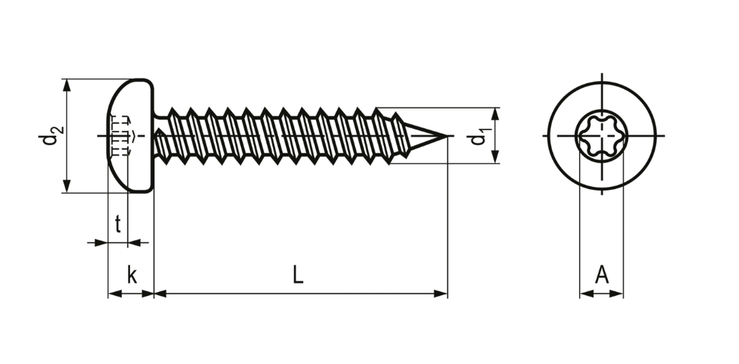 Linsen-Blechschrauben mit Innensechsrund Form C, verzinkt getempert blau<br>