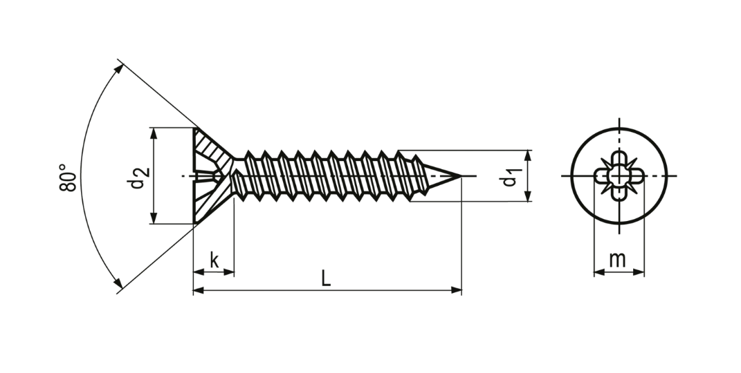 Senk-Blechschrauben Form C, Stahl einsatzgeh&auml;rtet<br>