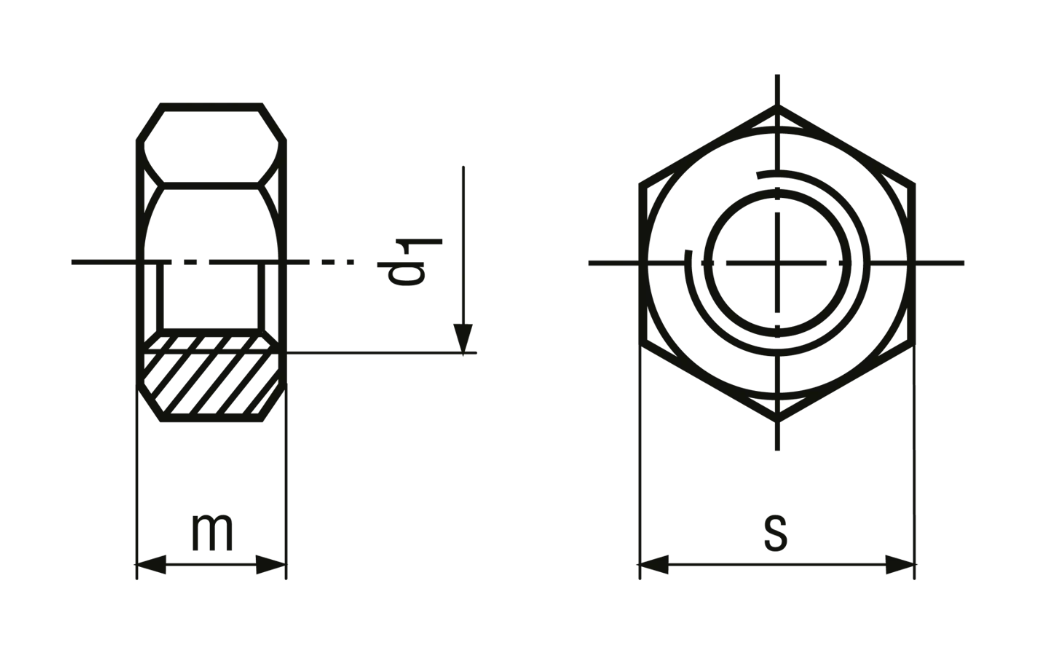 Sechskantmuttern mit UNC Gewinde, ~0,8 d, verzinkt<br>