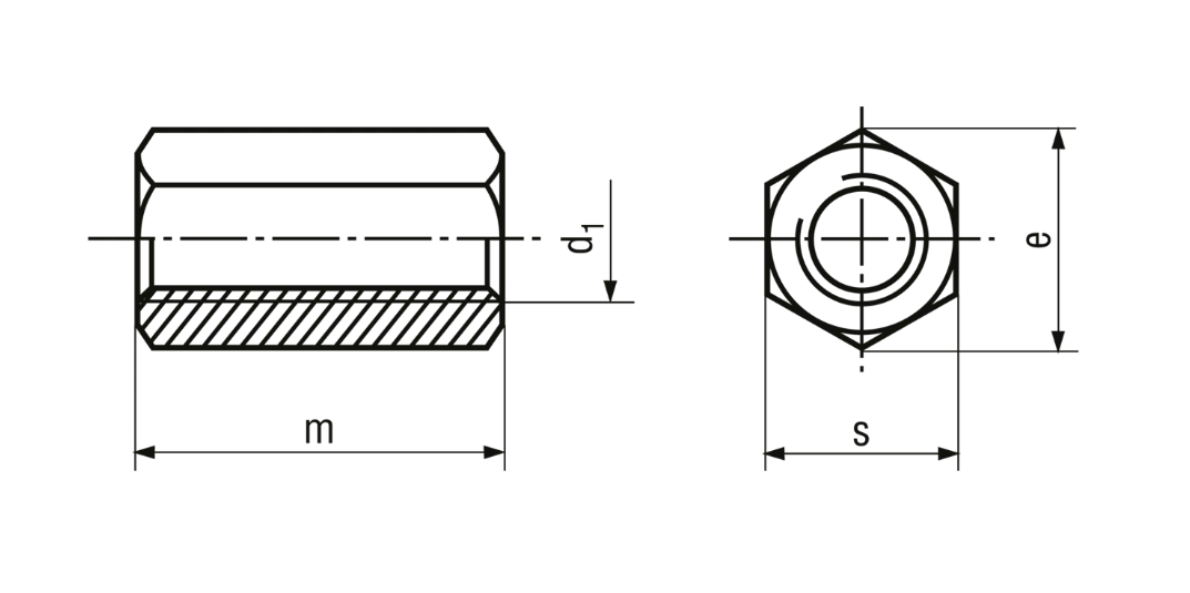 Sechskant Verl&auml;ngerungsmuttern ~ 3 d<br>