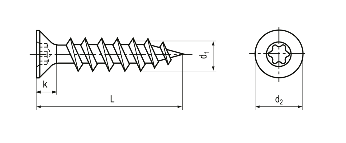 Senkkopf - Spanplattenschrauben mit Vollgewinde, verst&auml;rkter Kopf<br>