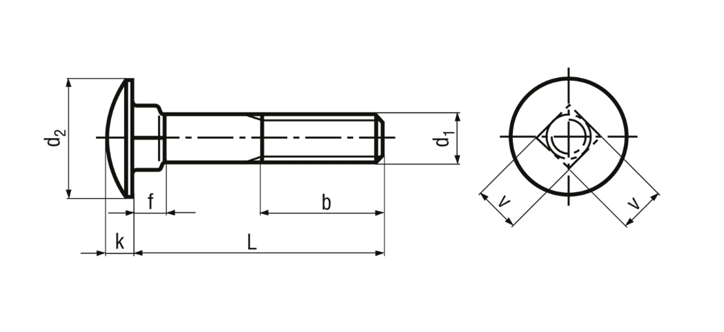 Flachrundschrauben mit 4-kantansatz ohne 6-Mutter, INOX <br>